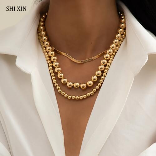 SHIXIN Hip Hop CCB Beads Chain Choker Necklace for Women Layered Snake Chain Necklace on the Neck Fashion Necklaces 2021 Jewelry