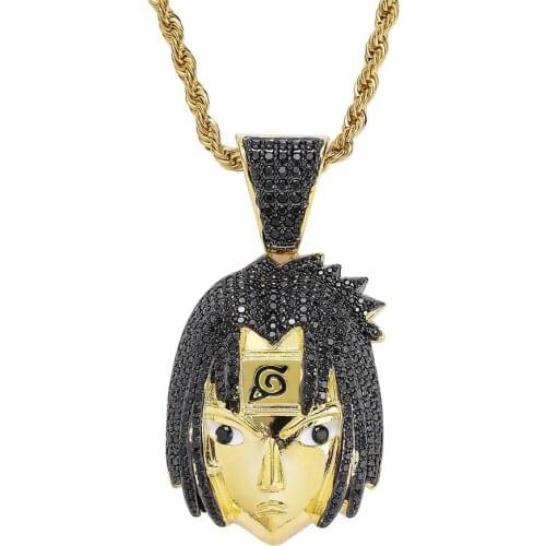 Iced Out Chain Necklace Fashion Cubic Zircon Gold Uchiha Sasuke Pendant Hip Hop Jewelry Statement Necklaces For Man Women Gifts