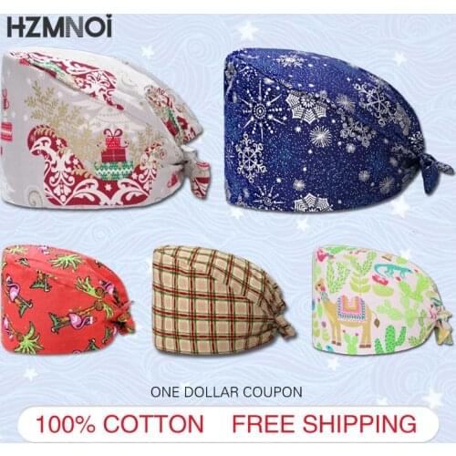 Cotton Sweat-absorbent Beauty Scrub Cap Adjustable Printing Surgical Cap Laboratory Nurse Medical Uniform Accessories Female Cap