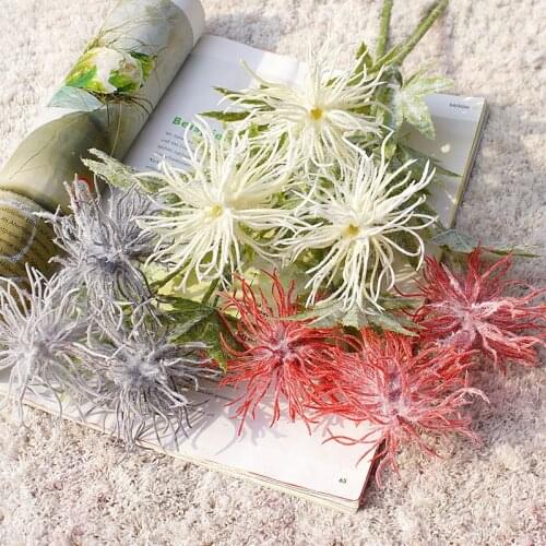 1PC Maple Leaf Sea Urchin Ball Artificial Flower for Wedding Party Home Ornaments Flower Arrangement Decor Plastic Fake Flower