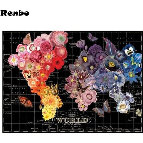 Paint With Diamonds Full Square Round Drill 5D DIY Diamond Painting World Map Flower Painting Rhinestone Mosaic Decoration Home