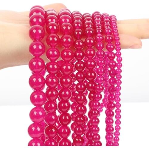 Natural Stone Rose Red Chalcedony Jades Round Loose Spacer Beads For Jewelry Making DIY Charm Bracelets Necklace 4/6/8/10/12MM