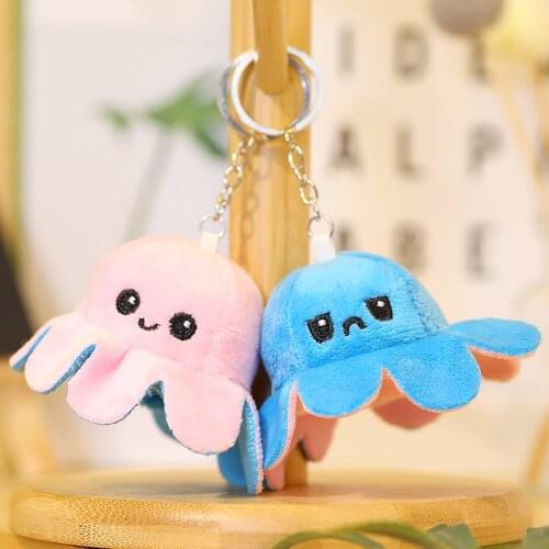 Cute Anime Octopus Key Chain Double Sided Popular Flip Pieuvre Mood Angry Happy Plush Stuffed Toys Doll Drop Ship Gift for Kid