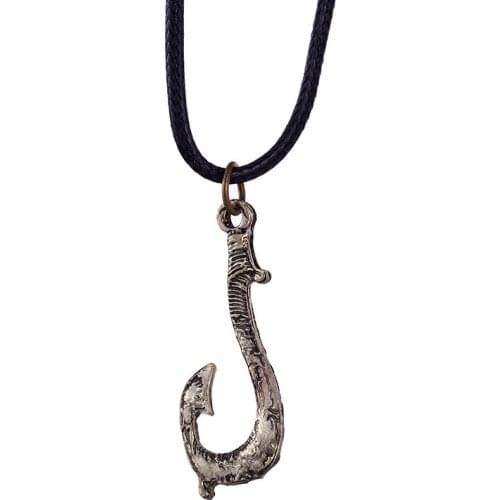 ZRM Fashion Jewelry Vintage Charm Moana Necklace Fishing Hook Pendant with Leather Rope Necklace Gifts For Friends