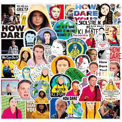 10/50Pcs Green Girl Greta Thunberg For Diary Motorcycle Skateboard Guitar Suitcase Computer Childrens Toys