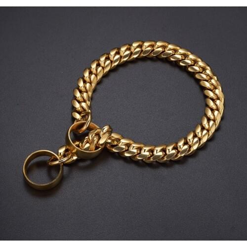 New Style Fashion 14mm Titanium Steel Dog Chain Collar Top quality Golden Stainless Steel Slip Dog Collars For Large Dogs 10A