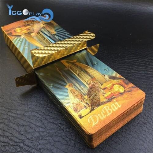 NEW double-sided color 54PCS Waterproof Quality 24K Gold Playing Cards Luxury Foil Plated Card magic party game plastic Durable