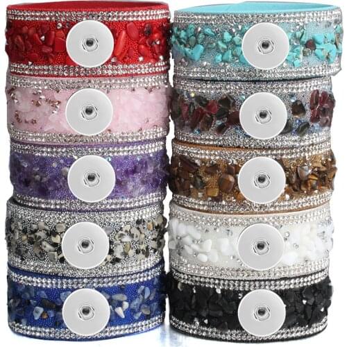New Snap Jewelry Natural Stone Wrap Leather Snap Bracelet Fit 18MM Snap Button Bracelets & Bangles For Women Femme Jewelry