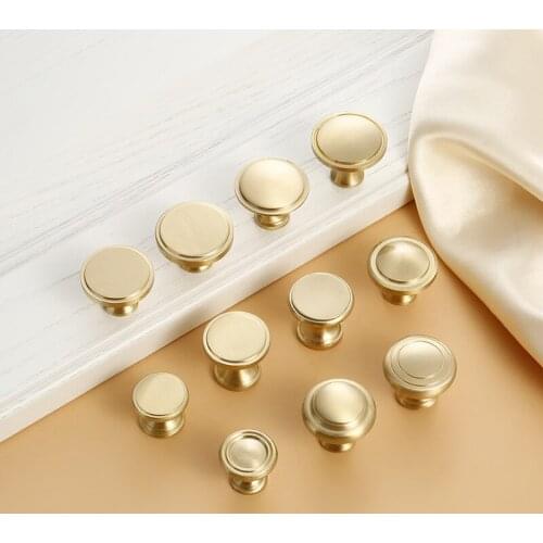 Factory wholesale gold simple pure copper cabinet drawer handle brass wardrobe door custom round furniture handle
