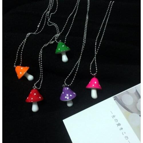 Cartoon Imitation Mushroom Pendant Necklace For Women Men Colorful Simple Cute Charm Necklaces Jewelry Gift
