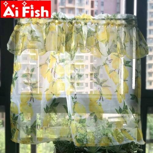 Pastoral Style Yellow Lemon lace Print Kitchen Decoration Short Curtain Screen Tulle Drape Curtain For Living Room Bay Window #4