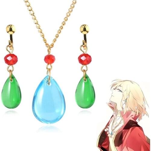 Anime Howls Moving Castle with the same earclip COSPLAY with no earhole surrounding Howls earrings necklace