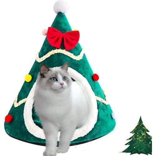 Christmas tree Shape Cat Dog Bed House Soft Cozy Winter Warm Cave Animals Puppy Sleeping Mat Bed New Year Gif