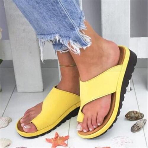 Women PU Leather Shoes Comfy Platform Flat Sole Ladies Casual Soft Big Toe Foot Correction Sandal Orthopedic Bunion Corrector