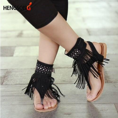 Summer New Bohemia Flat Women Sandals Tassel Woman Flip Flops Vintage Women Shoes Beach