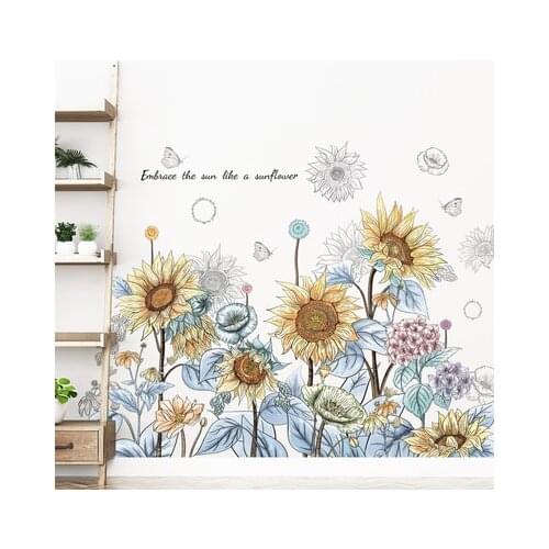 Removable Wall Stickers Sunflower Wall Decor Bedroom Room Decoration Teenager Girls Skirting Line Flower Vinyl Wall Decals