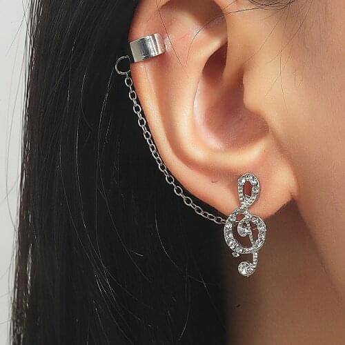 Bohemia Crystal Musical Note Stud Earrings 2021 Trendy Women Punk GeometricTassel Ear Clips Piercing Earring Ear Cuff Jewelry