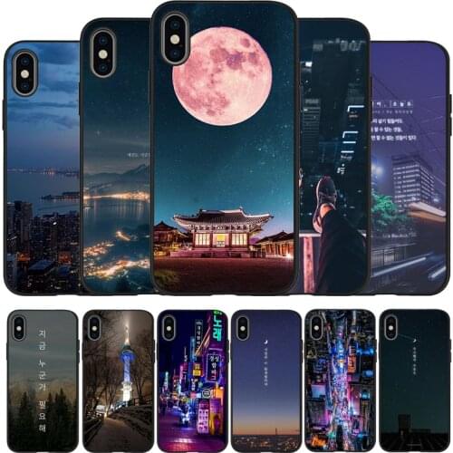 Korea night View Black TPU Silicone Soft Phone Case For iPhone 11 12 Pro Max X XS MAX 5 6 7 8 Plus