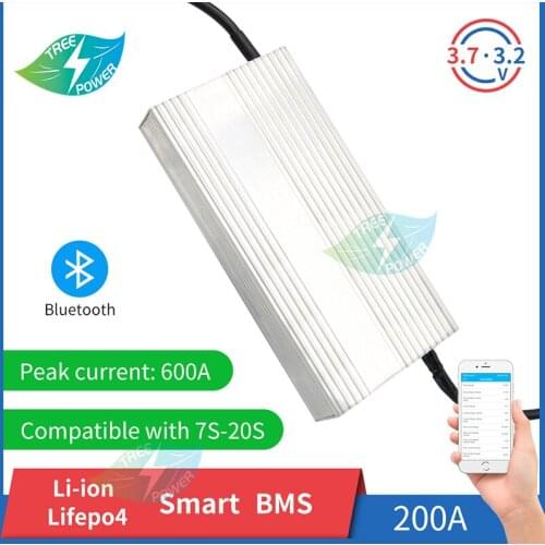 Smart BMS Li-ion Li 7S for 20S 200A Lipo Polymer Lifepo4 BMS Bluetooth Phone APP Relay Balancer 10S 13S 16S 8S 24V 48V 72V