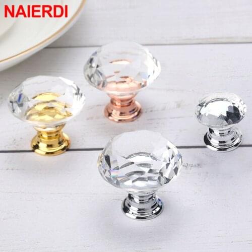 NAIERDI 20-40mm Diamond Shape Design Cabinet Crystal Glass Knobs Cupboard Drawer Pull Kitchen Cabinet Wardrobe Handles Hardware