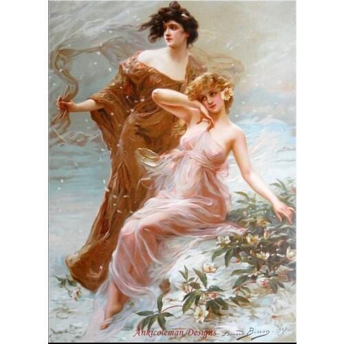 Needlework for embroidery DIY French DMC High Quality - Counted Cross Stitch Kits 14 ct Oil painting - Two Maidens