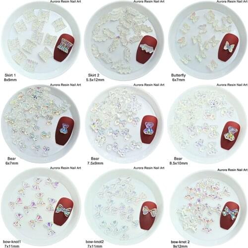 30/100pcs Mixed Shape Aurora White Nail Art Deco Skirt Bow Butterfly Bear Fashion Fingernail DIY Accessories New 2020