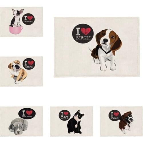 Funny I Love Dog Table Clothes Bull Terrier Beagle Boston Terrier Placemats Boxer Dog English Bulldog Decor Dining Accessories