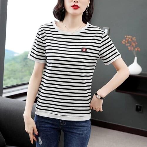 Poleras Mujer Tshirt Femme 2021 Stripe Female T Shirt Women CottonPlus Siz 4XL T-Shirt Woman Summer Camiseta Feminina Casual