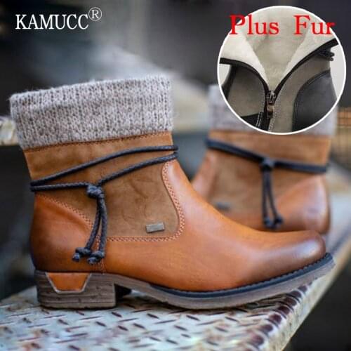 2020 Winter Boots Women Basic Ankle Boots Woman Round Toe Zip Platform Boot Female Shoes Warm Lace Up Boots Plush Botas Mujer