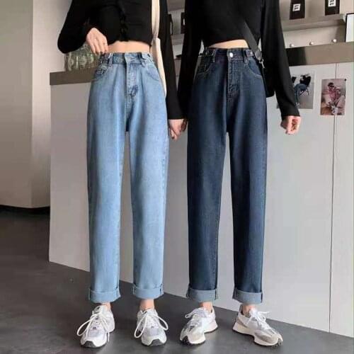 2021 Autumn High Waisted Cargo Pants Jeans Women Leg Denim Pants Streetwear Fashion Clothes Blue Black Trousers