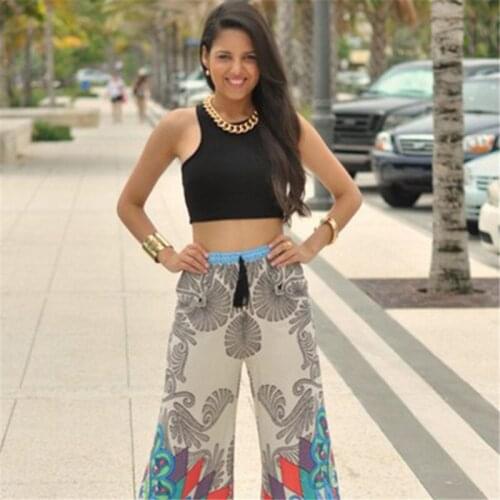 Ladies Fashion Cream Multi-color Printed Palazzo Jumpsuit Wide-leg Trouser Suit