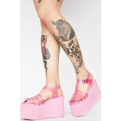 Woman Orange Pink Red Blue Green Purple Candy Color Thick Sole Platform Sandals Girls PVC Cuts Out Buckle Strap Wedge Sandals