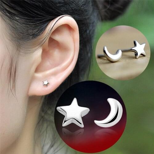 Silver Plated Star and Moon Earrings for Women Girl Elegant Jewelry Gift