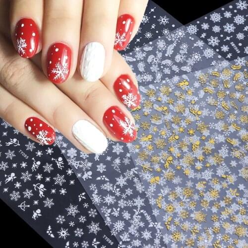 12pcs Gold Silver Christmas Stickers For Nails Winter Snowflake Adhesive Decals New Year Nail Art Decoration Slider LATY/SMY-1