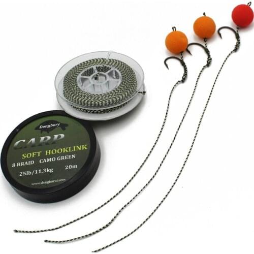 3PCS 8 Fishing Line Strand Braided Camo Green Hooklink Soft Hook Line Non Coated Hooklink for Carp Hair Rig Tackle Accessories