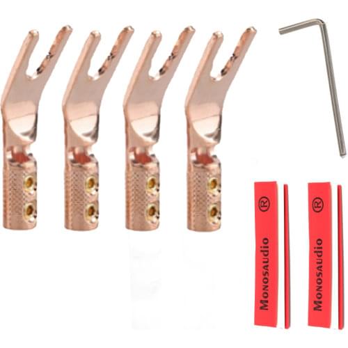 8pcs pure copper Rhodium plated Y Spade Connector plug Fork connectors plug loudspeaker cable connector plug speaker cable jack