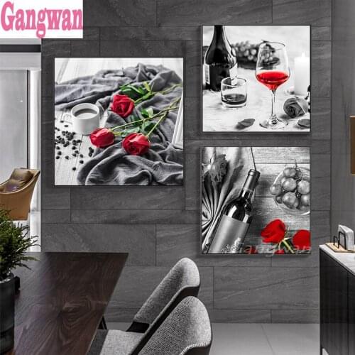 Diamond embroidery Romantic Kitchen Painting Red Wine Rose Coffee Black and White 5D diamond painting mosaic Dinning Living Room