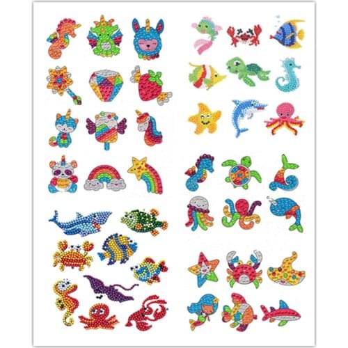 Diamond painting childrens simple art, DIY marine animals 5D diamond painting sticker kit, stick paint according to the number