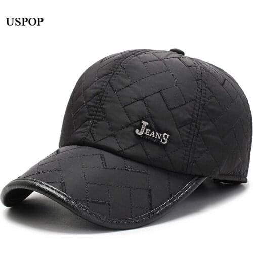 USPOP Mens Caps Winter Thickened Warm Ear Protection Embroidery Geometric Pattern Cotton Baseball Cap