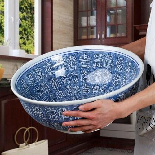 For restaurants Hotel home tableware Blue and white porcelain longevity pattern Ramen Seafood Fish Steak Soup super large Bowl