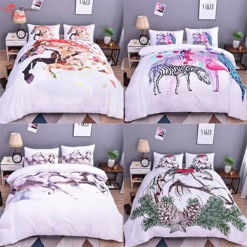 Homesky Horse Bedding Set Animal Print Duvet Cover Set Microfiber Comforter Bedding Sets Queen King Size Bedclothes