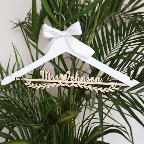 Personalized Mrs name dress hanger, Bridesmaid Wedding Hangers, rustic olive branch Wood Hanger