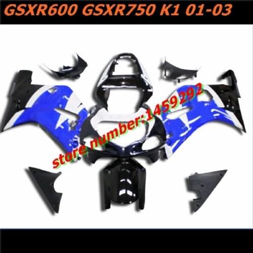 Custom Fairing kit for GSXR600 750 K1 01 02 03 GSXR 600 GSXR750 2001 2002 2003 ABS blue black Fairings set