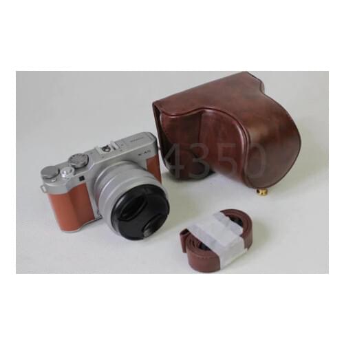 Leather camera case bag cover for Fuji XA5 Fujifilm XA5 XA-5 (15-45mm Lens) with Camera Shoulder Strap Protective Bottom Case