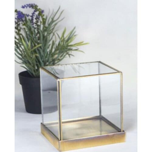 Golden Glass Jewelry Square Organizer Box Vanity Dust Case Decorative Display Keepsake Model Gift for Womens