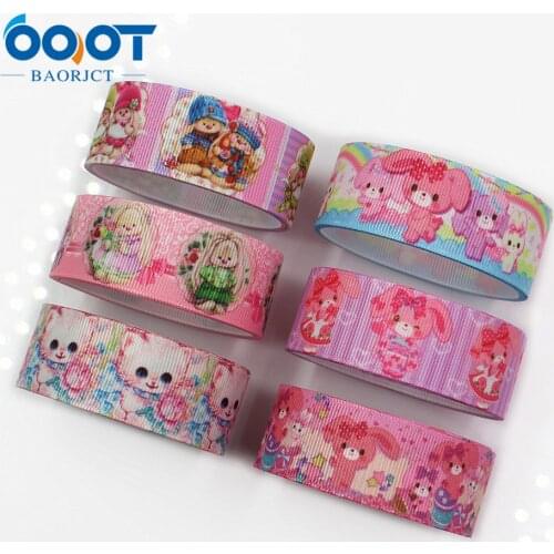 L-20817-842,25mm10yardsPinkCartoon Thermal transfer Printed grosgrain Ribbons,Party decoration,Clothing DIY Materials