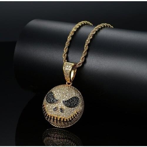Fashion Hip Hop Iced Out Christmas Zircon Grimace Pendant Necklace Mens Rock Party Jewelry