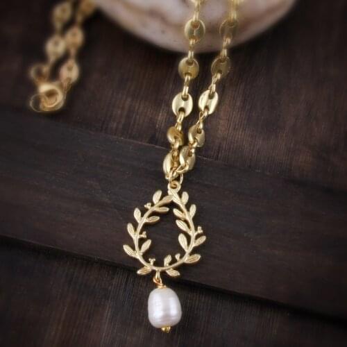 RH Fashion Bohemian Jewelry Accessory Links Wreath Peal Pendant Boho Necklace Gift Dropship