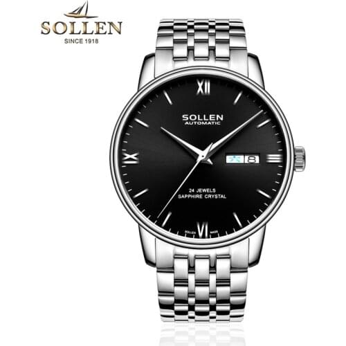 Sollen Mens Automatic Mechanical Watch Waterproof Leather Watch