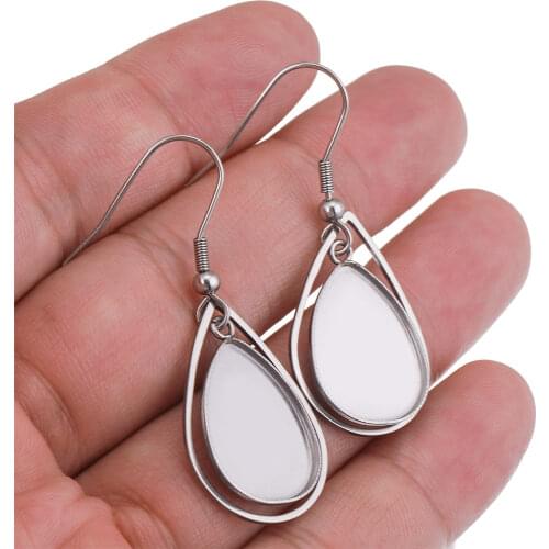 10pcs Stainless Steel Drop Earrings Hooks Bases Settings Earring Blank DIY Earring Bezel Earring Tray Jewelry Making Wholesale